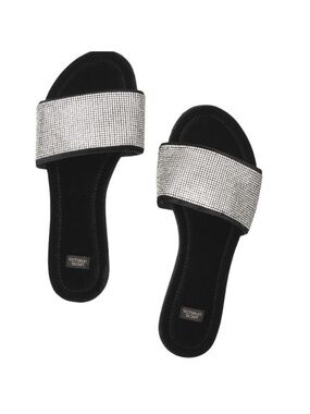 Victoria's Secret Black Slides with Crystal-Embellished Strap